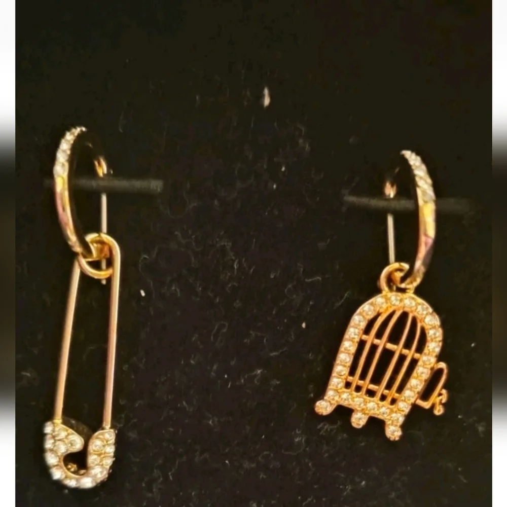 Swarovski Gold Safety Pin and Birdcage Earrings - Picture 2 of 4